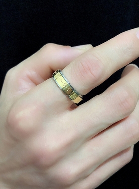 韩巧男士钛钢道系可转动戒指