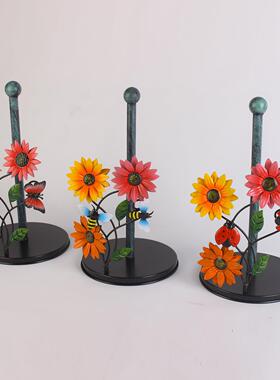 铁艺向日葵纸巾架厨房装饰配件房间客厅彩绘蝴蝶立式纸巾架收纳卷