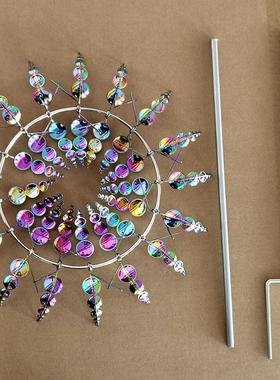 跨境金属旋转风车创意独立户外花园庭院铁艺地插装饰手工创意风车