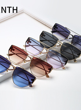 新款个性镂空透明腿太阳眼镜不规则双梁太阳眼镜女士舒适渐层色太