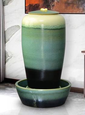 陶瓷流水摆件落地花瓶中式客厅电视柜旁边家居饰品喷泉口开业礼品