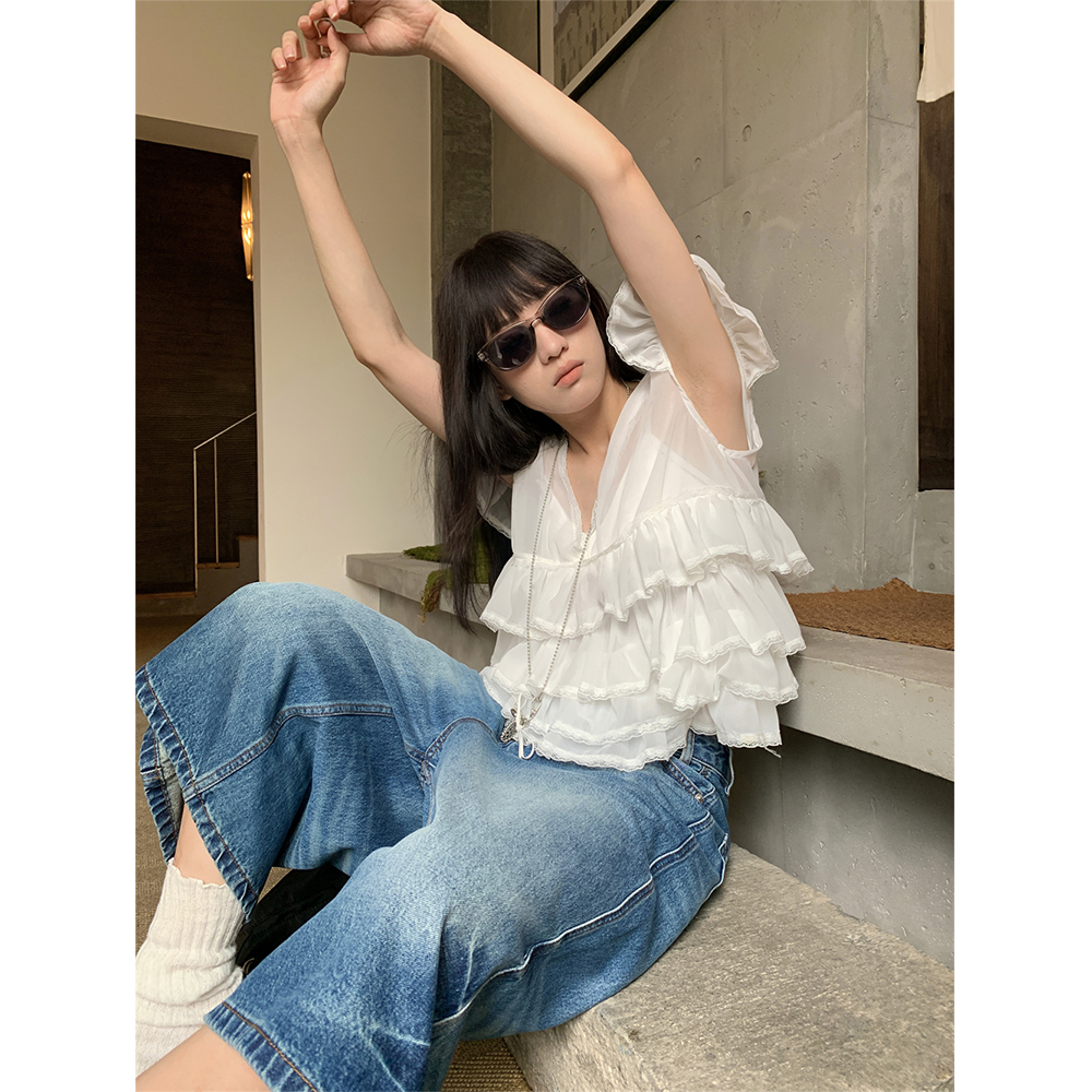 of32 official设计感小众上衣女夏薄款宽松显瘦慵懒风短袖白衬衫 - 图3