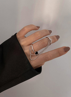 极速Fashion Punk Chain Double Ring Set Women Hip Hop Open Ri