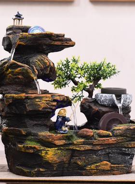 中式招财假山流水摆件桌面风水轮鱼池客厅景观装饰店铺开业礼物