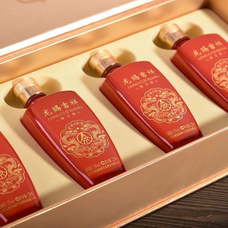 五粮.液仙林生态龙赐吉祥金龙52度125ml*4瓶礼盒装绿豆酒送礼摆柜