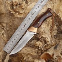 Outdoor portable knife cold weapon Damascus steel VG10 straight knife camping high hardness self-defense knife blade