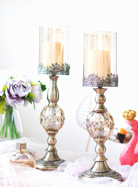 JK慕空间 复古美式羽毛浪漫桌面装饰烛台摆件 客厅玄关展示装饰