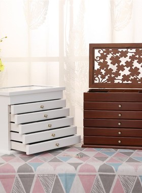 好货6 Tier Wooden Jewelry Box Luxury Multi-layer Retro Jewel