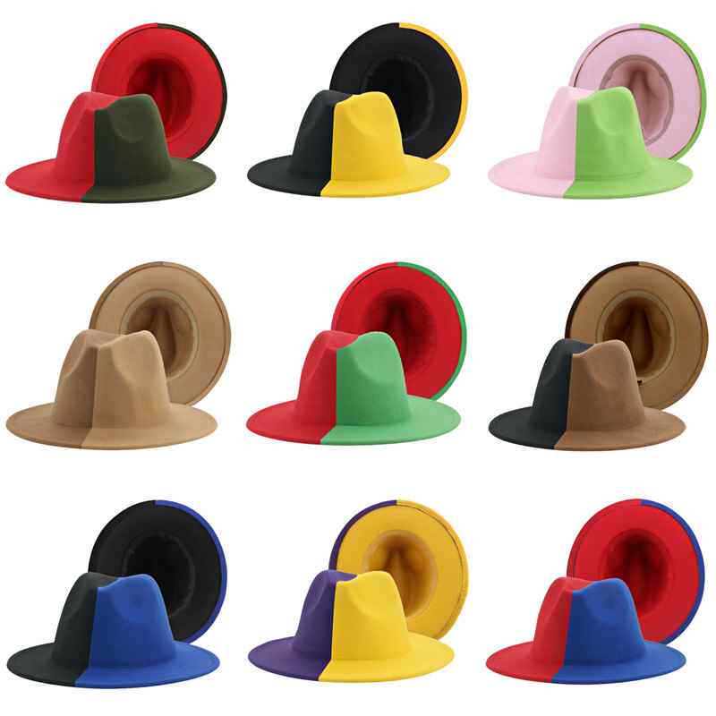 新品Hat Hats for Women Fedoras Patchwork Felt Caps Men Fedor - 图0