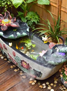 创意大型高端假山流水喷泉水景鱼池摆件室内庭院玄关树脂造景装饰