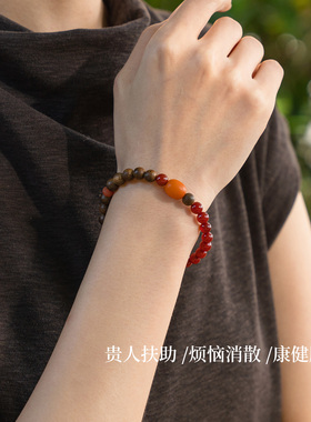 【福运红火】南红沉香蜜蜡手串范李李年终赠礼福运温暖本命手链