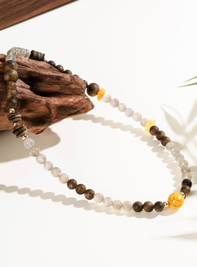 【安神助眠】灰月光石沉香蜜蜡手串范李李助眠有钱花双圈水晶手链