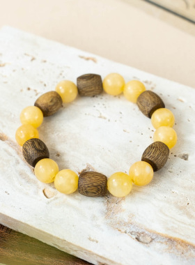 【双财吉运】奇楠沉香米黄玉手串女款范李李水晶手链能量组合饰品