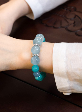 【好运加倍】海蓝宝天河石手串范李李双重水招财手链女