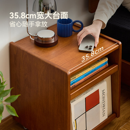 MUU中古风实木可移动床头柜小型家用卧室床头小边几置物收纳斗柜 - 图1