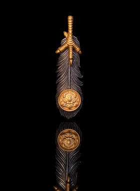 原创设计手工纯银饰做旧小众镀24k金羽毛吊坠项链男女节日礼物