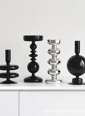 【源头厂家】黑色玻璃烛台几何玻璃工艺品网红民宿咖啡馆艺术摆件