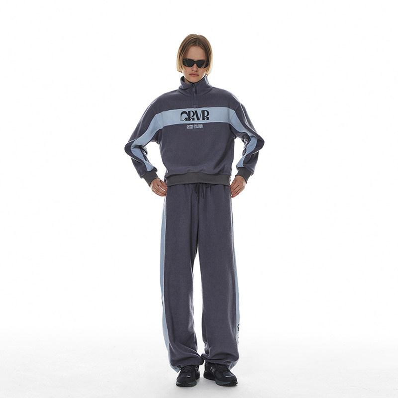 GROVE官方旗舰店冬季新款直筒拼色针织宽松休闲logo字母阔腿裤女 - 图0