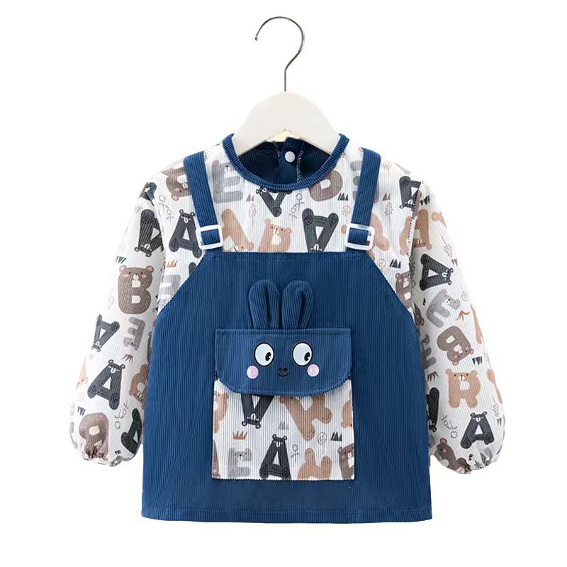 Coveralls for children and babies to eat, waterproof and anti-dirty bibs for outer wear, western-style protective clothing for boys and girls, autumn and winter children's food pockets