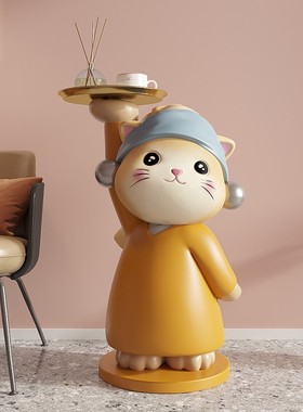 创意艺术猫托盘大型落地摆件客厅玄关轻奢家居软装饰乔迁新居礼品