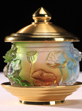 琉璃莲花供杯纯铜供水杯供佛杯圣水杯家用观音净水杯供佛大悲水杯