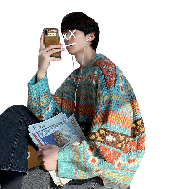 Sweater men's autumn and winter Korean style trendy loose lazy style sweater ins Hong Kong style versatile round neck pullover sweater