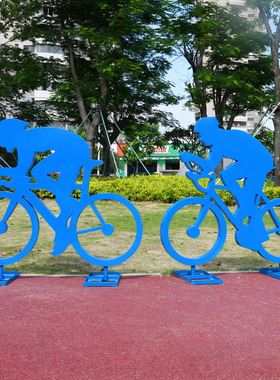 户外自行车体育运动人物剪影雕塑园林景观商场装饰摆件不锈钢定制