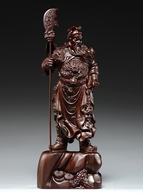 黑檀木雕关公摆件实木武财神客厅佛像家居装饰店铺开业送礼工艺品