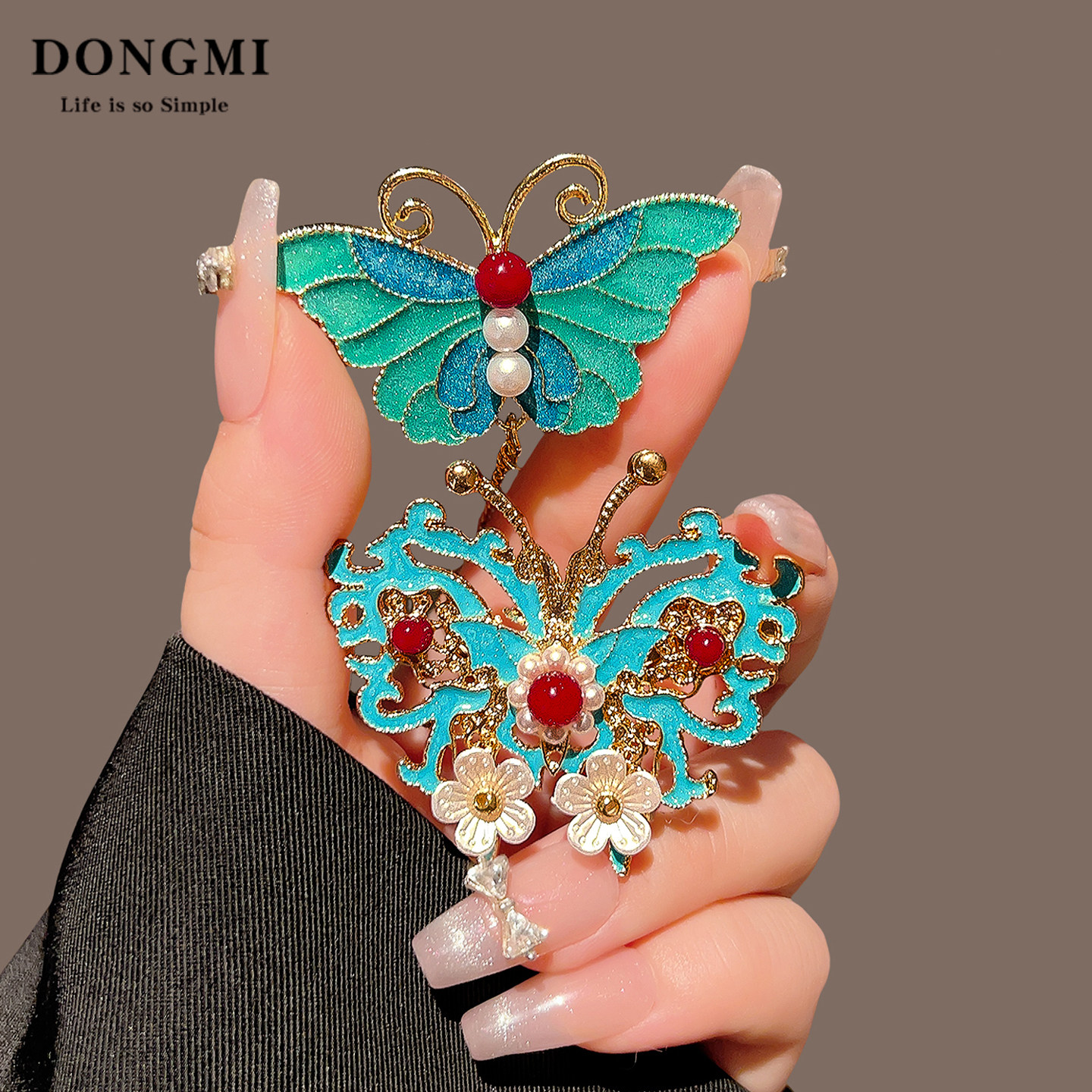 新中式古风蝴蝶珍珠流苏发夹女侧边汉服发饰宫廷古典国风烧蓝夹子,淘宝优惠券,粉丝福利购,淘宝优惠卷