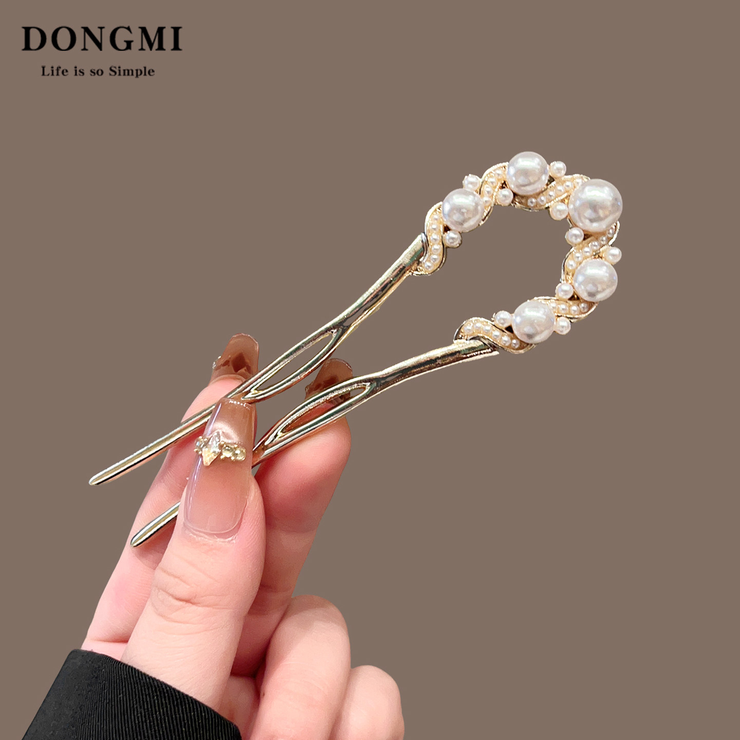 高级感珍珠水钻发簪女新中式盘发簪子头饰小众简约U型发钗插梳,淘宝优惠券,粉丝福利购,淘宝优惠卷