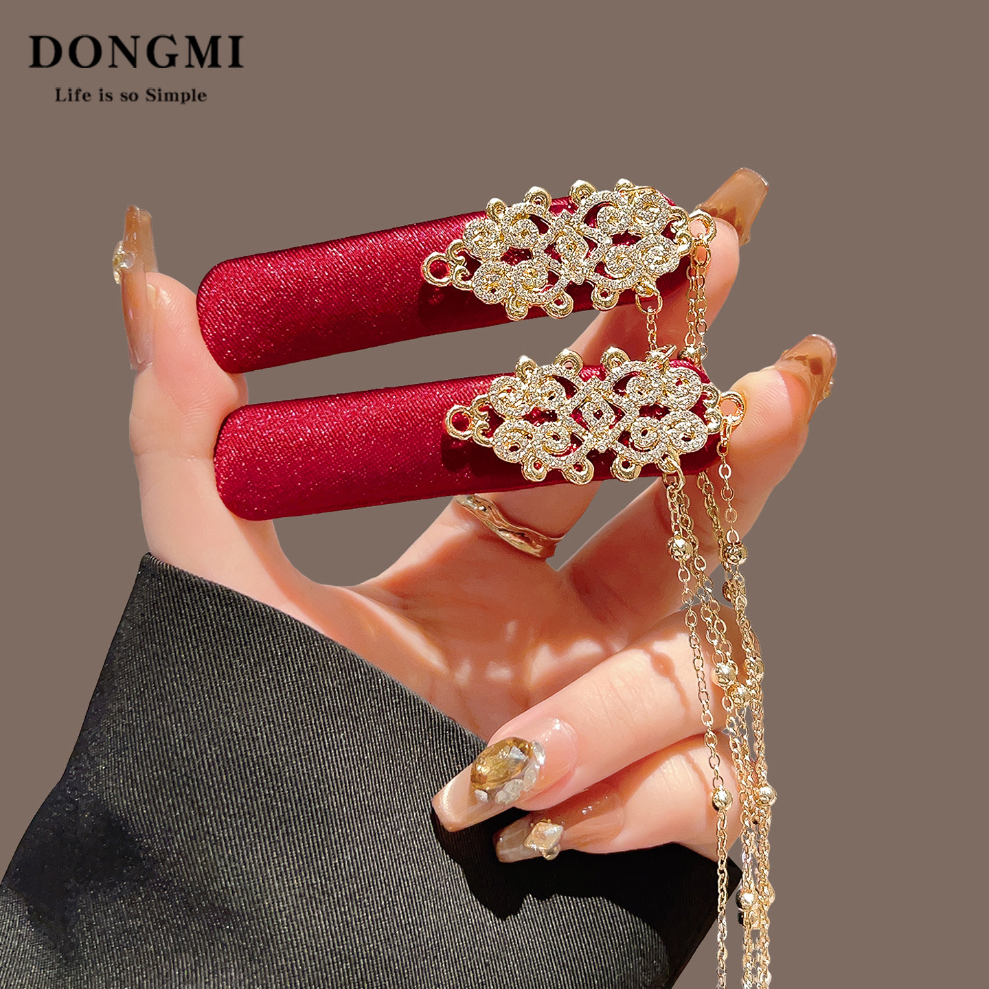 红鸾天禧~新中式红色珍珠流苏发夹女民族风新年半扎刘海bb夹头饰,淘宝优惠券,粉丝福利购,淘宝优惠卷