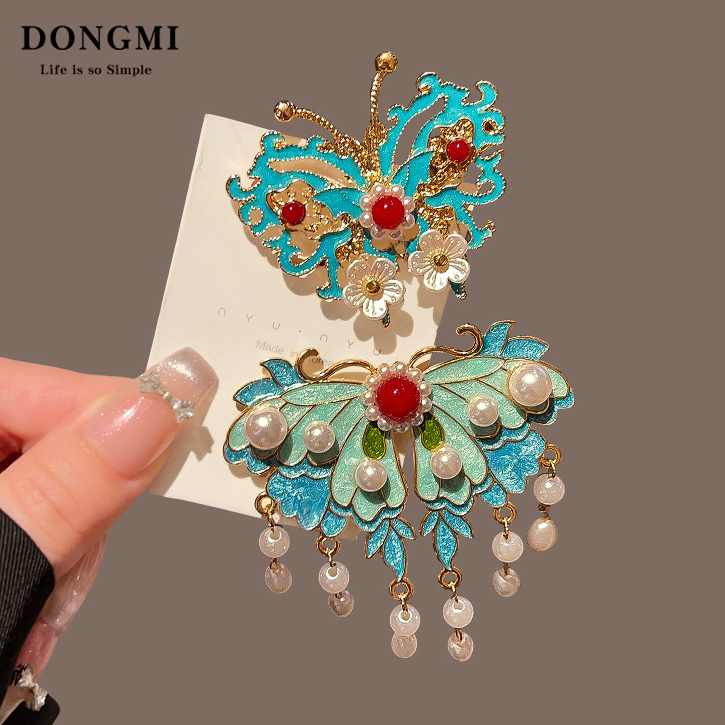 新中式古风蝴蝶珍珠流苏发夹女侧边汉服发饰宫廷古典国风烧蓝夹子,淘宝优惠券,粉丝福利购,淘宝优惠卷