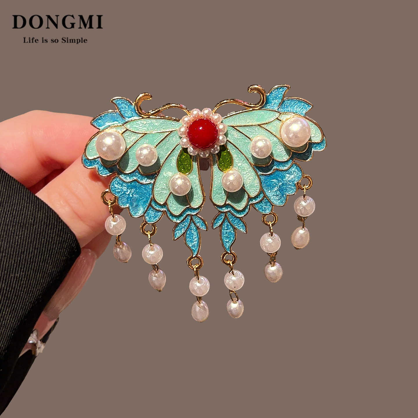 新中式古风蝴蝶珍珠流苏发夹女侧边汉服发饰宫廷古典国风烧蓝夹子,淘宝优惠券,粉丝福利购,淘宝优惠卷