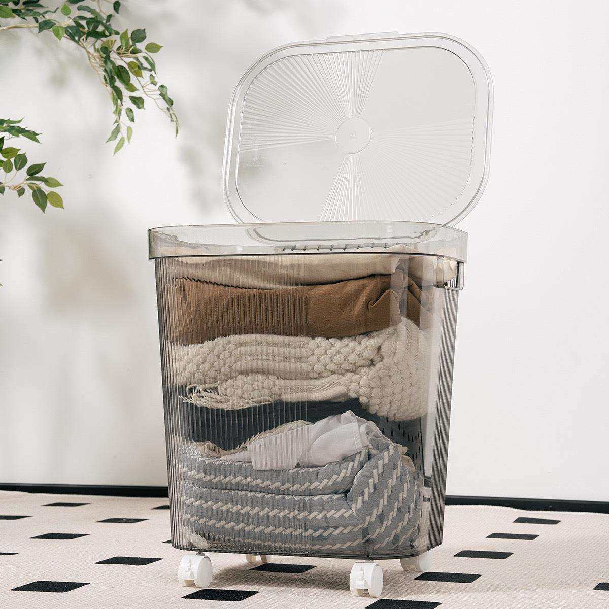 透明脏衣篮家用脏衣篓大容量收纳筐浴室洗澡放衣神器带轮篮子,淘宝优惠券,粉丝福利购,淘宝优惠卷