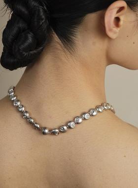 THING OF E【赤】系列 圆形钉珠侧镶石磁吸项链小号 气质锁骨链