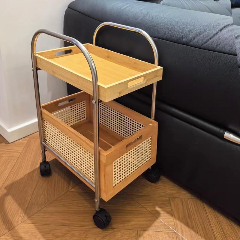 不锈钢置物架diy高颜值中古风实用小推车客厅卧室落地式2层置物架 - 图2