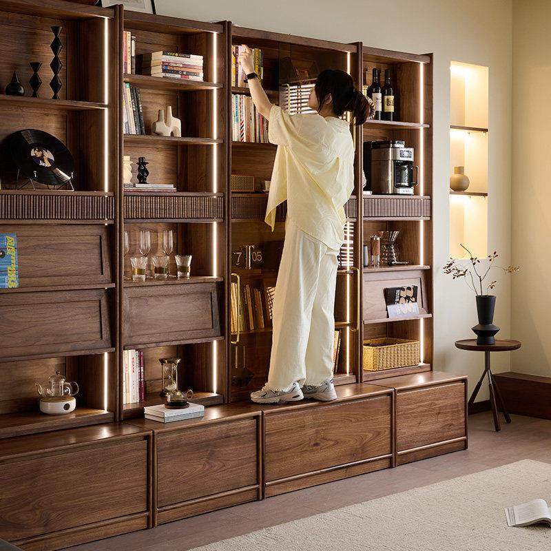 九度空间北美黑胡桃木组合书柜实木一体整墙展示柜卡座客厅储物柜,淘宝优惠券,粉丝福利购,淘宝优惠卷