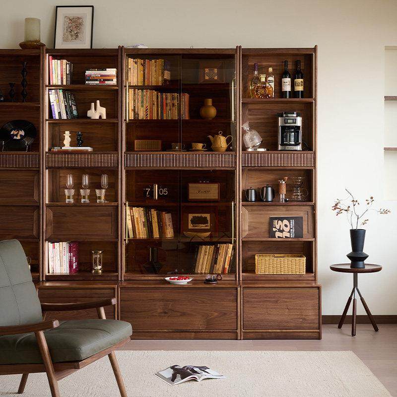 九度空间北美黑胡桃木组合书柜实木一体整墙展示柜卡座客厅储物柜,淘宝优惠券,粉丝福利购,淘宝优惠卷