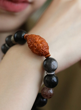 S925银发晶银曜石橄榄核黑神话悟空弹力绳手串新中式 S08866