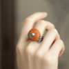New s925 silver beeswax peony flower old ring handmade retro versatile ethnic style new Chinese style J13723
