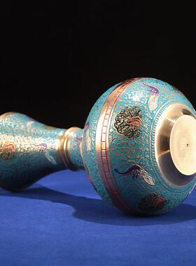 印度手工孔雀彩绘花瓶摆件前佛像供品花瓶水净化花瓶铜花瓶客厅佛