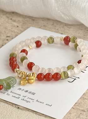 【十二月奇迹】一味良方原创手工彩色猫眼石红玛瑙手串圣诞节礼物