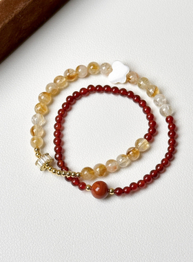 【小枫】原创南红黄塔晶串珠红玛瑙手链轻奢招财饰品时尚蝴蝶手串