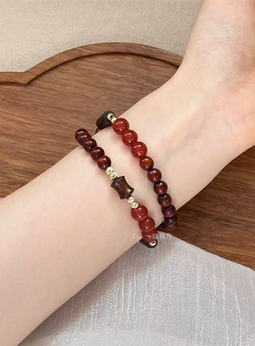 【暮色竹影】一味良方原创红玛瑙血檀木手串复古新中式串珠手链