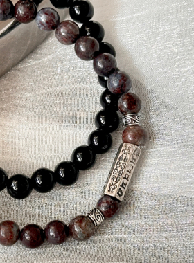 【那仁星空】一味良方原创男女款黑玛瑙小众手链山西老银配饰手串