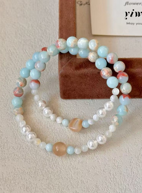 【海岸椰风】原创设计手工寿山石手串新中式男女款串珠手链饰品