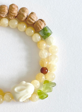 【青兔】可爱小兔子手串双圈米黄玉百香籽手工串珠原创小众饰品