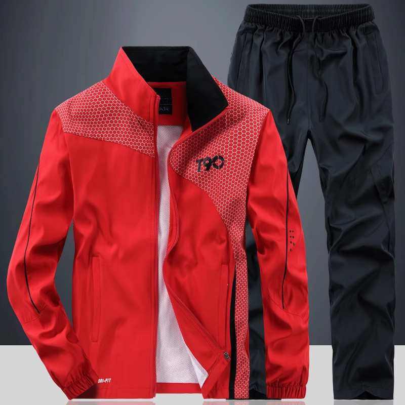 运动服男士春秋薄款中老年人爸爸装户外涤纶休闲运动套装宽松大新