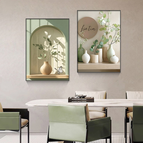 简约现代餐厅装饰画花瓶清新治愈客厅餐桌背景墙挂画卧室床头壁画 - 图0