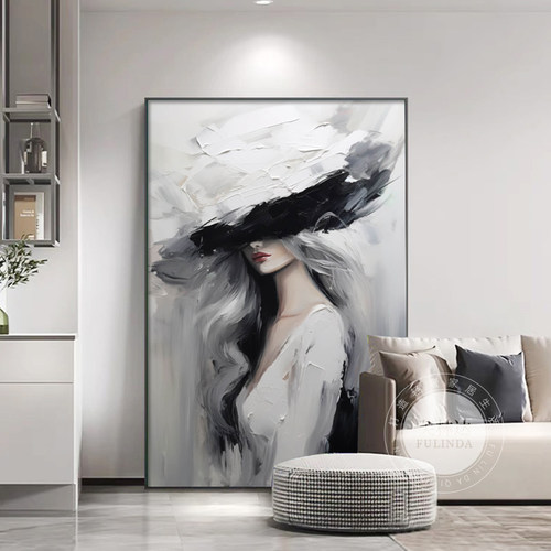 现代轻奢客厅玄关装饰画美女手绘油画卧室餐厅走廊超现代主义挂画 - 图2